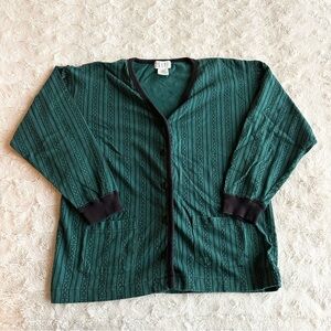 Vintage Gap Cardigan Sweater Womens Large Green Boho Whimsygoth Print Pattern LS